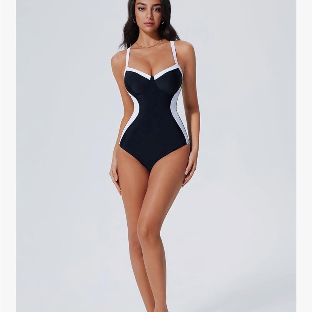 Sexy Swimsuit NWT Black & White XL tummy control crisscross lace-up by Suuksess - Picture 8 of 9